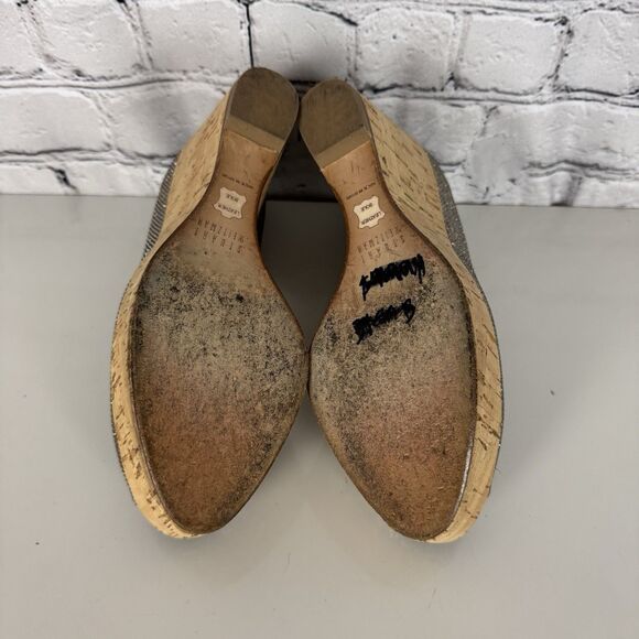 Stuart Weitzman Anna Wedge Women 6 Silver Glitter Cork Platform Peep Toe Pumps - Picture 13 of 15